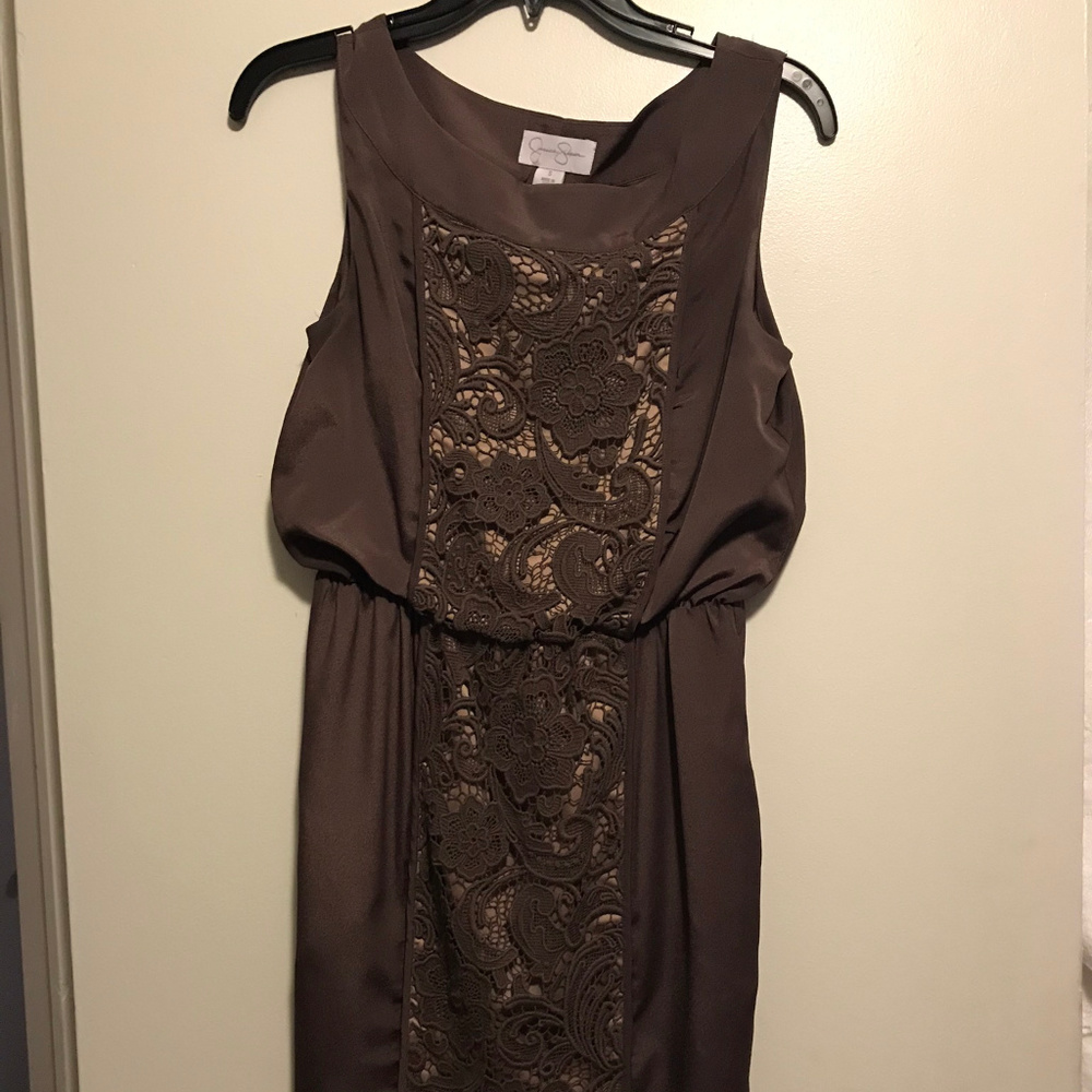 Jessica Simpson Brown & Nude Lace Overlay Dress